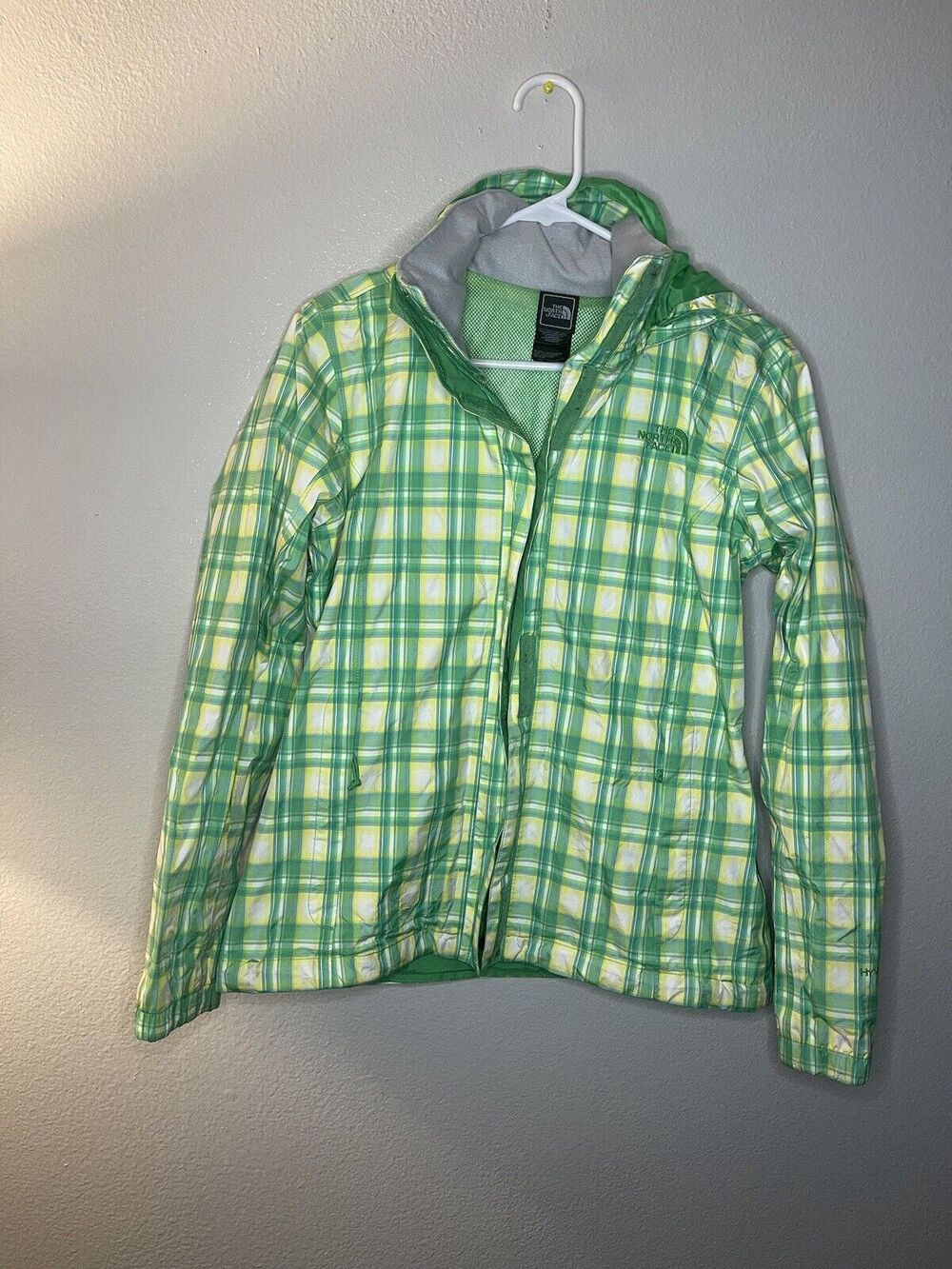 North Face Green/Yellow Plaid Women's Medium Rain Jacket Coat Winter Coat